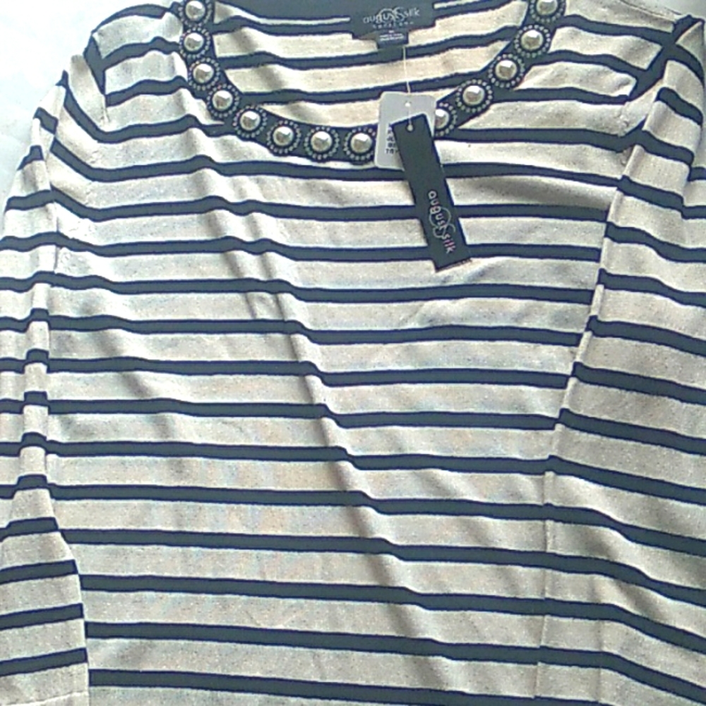 August Silk Off White and Black pearl Sequins Sweater - Picture 4 of 5